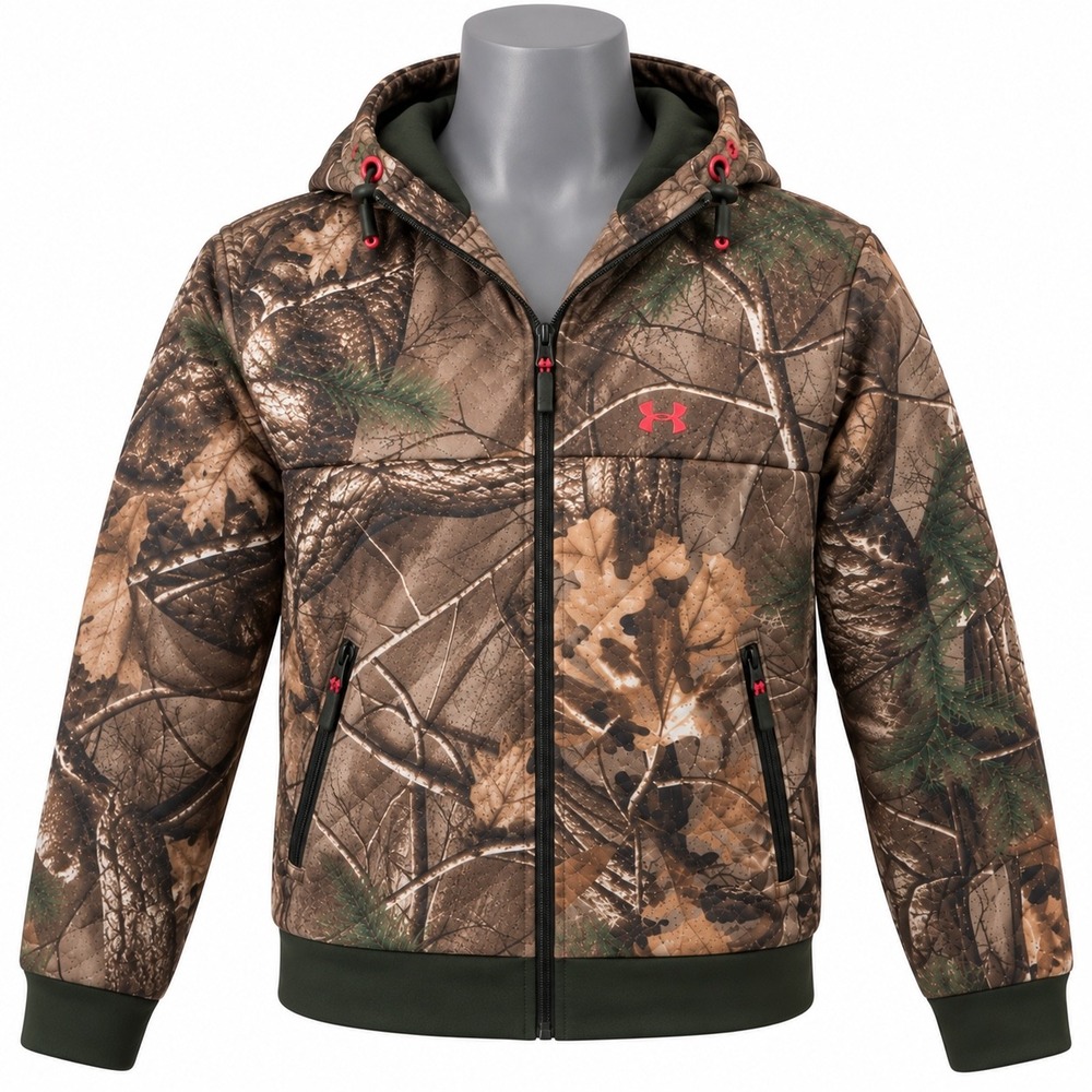 Under Armour Storm Camo Hooded Jacket Mens Full Zip Quilted Hunting Brown Green